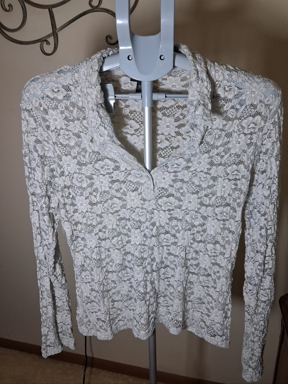 Icy Blue Sheer Lace Blouse Top